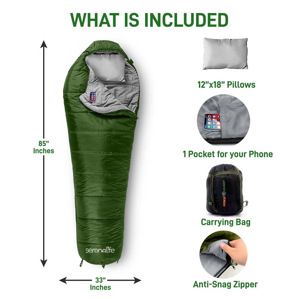 Mummy Sleeping Bag 4-Season Waterproof 210T Polyester Green
