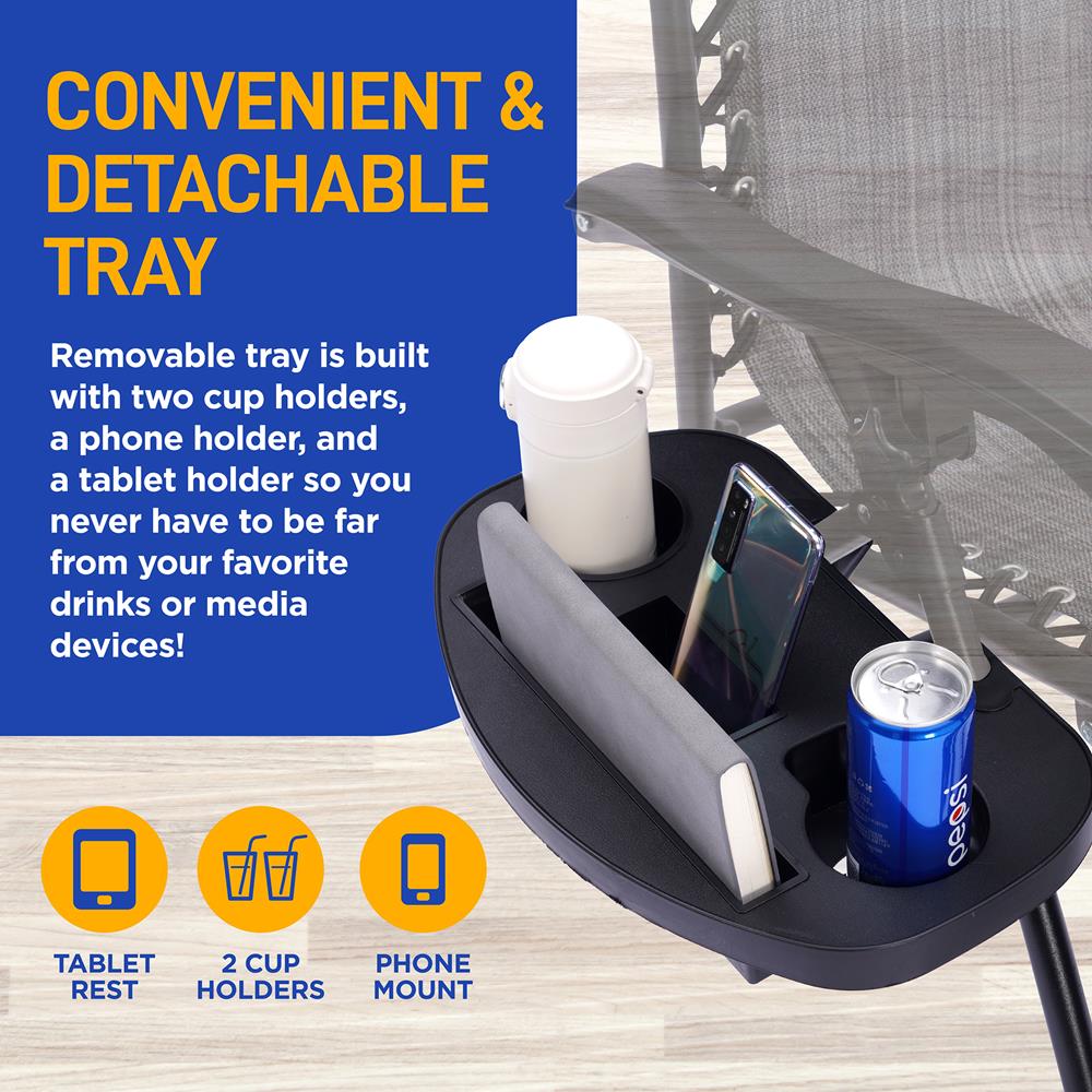 Zero Gravity Lounge Chairs 2-Pack, Adjustable Canopy, Steel & Textilene, Gray