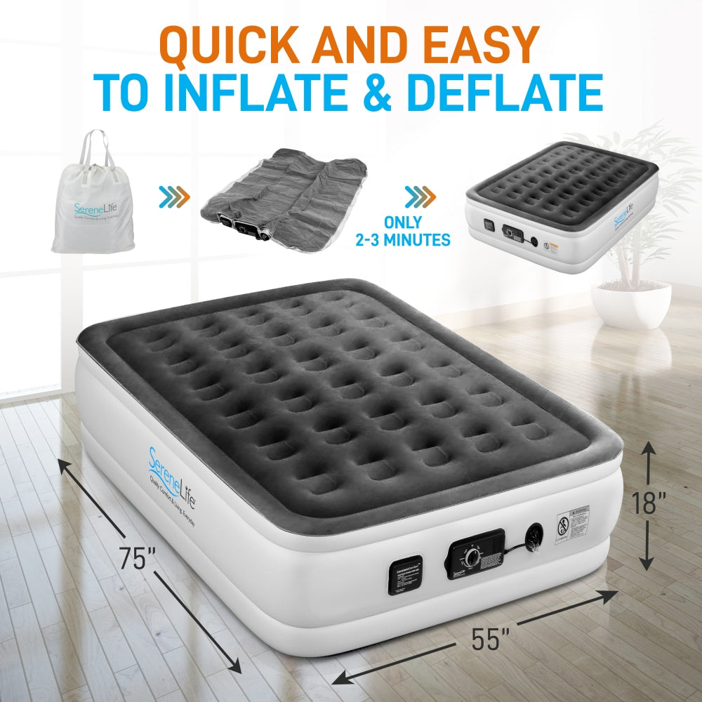Full Air Mattress, Strong Support, Built-In Pump, 18" Raised Design