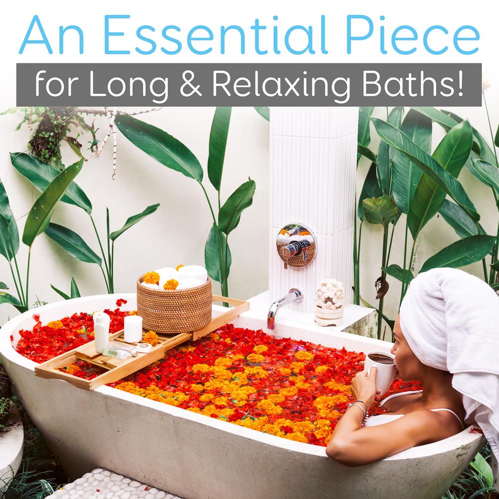 Bamboo Bathtub Caddy Tray - Relaxation Organizer, Adjustable, Natural Wood