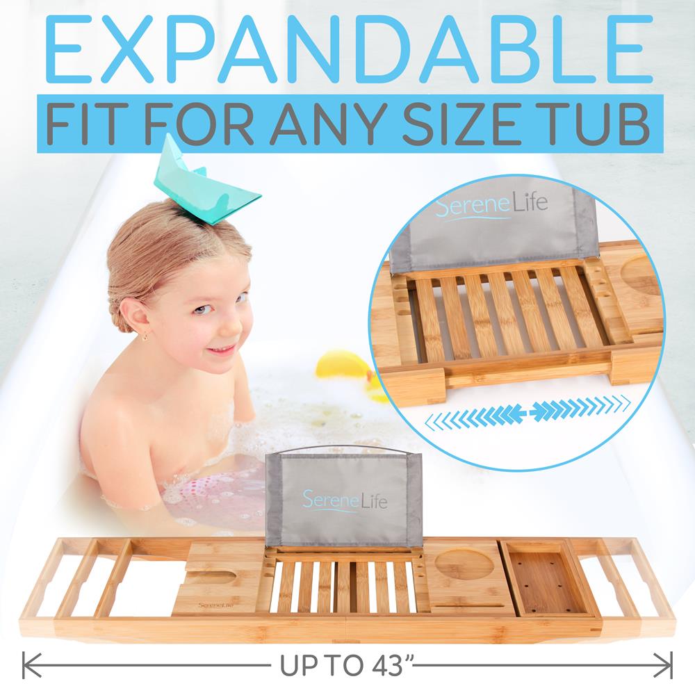 Bamboo Bathtub Caddy Tray - Relaxation Organizer, Adjustable, Natural Wood