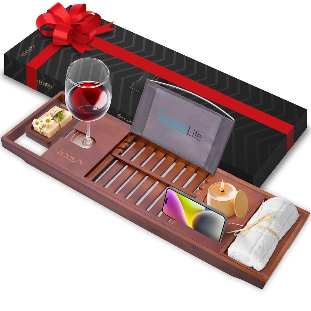 Bamboo Bathtub Caddy Comfort Extendable Tray Waterproof Brown