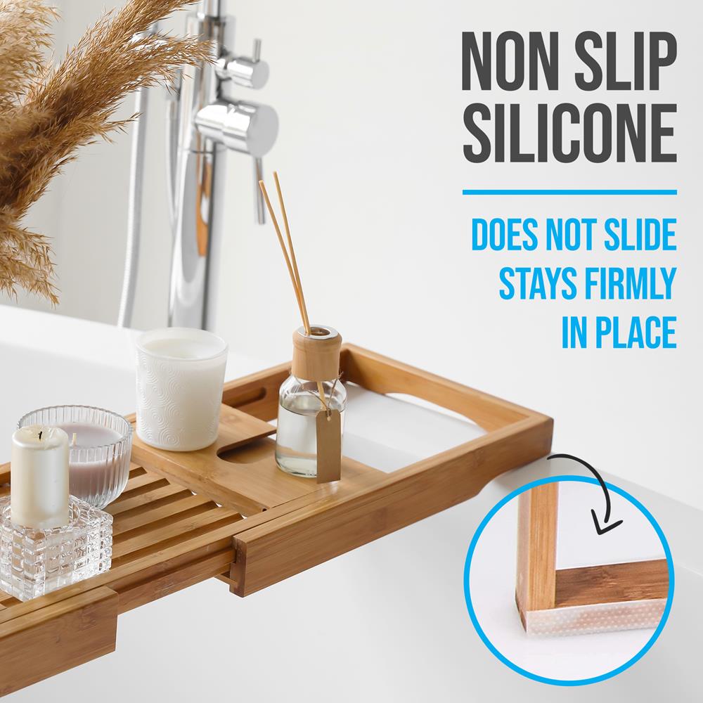Bamboo Bathtub Caddy Comfort Extendable Tray Natural Waterproof