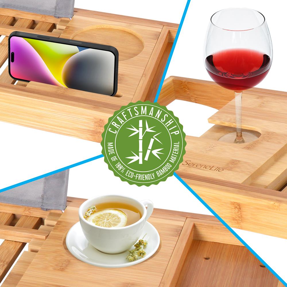 Bamboo Bathtub Caddy Comfort Extendable Tray Natural Waterproof