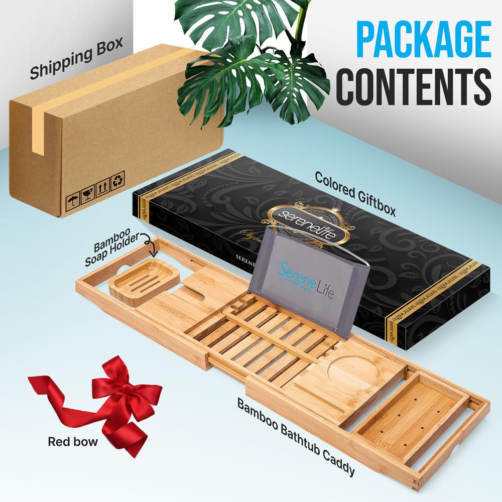 Bamboo Bathtub Caddy Comfort Extendable Tray Natural Waterproof