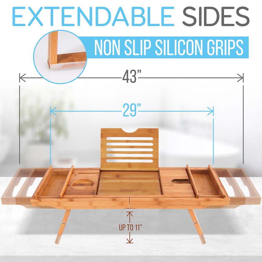 Bathtub Caddy Comfort Bamboo Adjustable Length Dark Brown