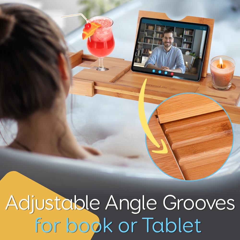 Bathtub Caddy Comfort Bamboo Adjustable Length Dark Brown