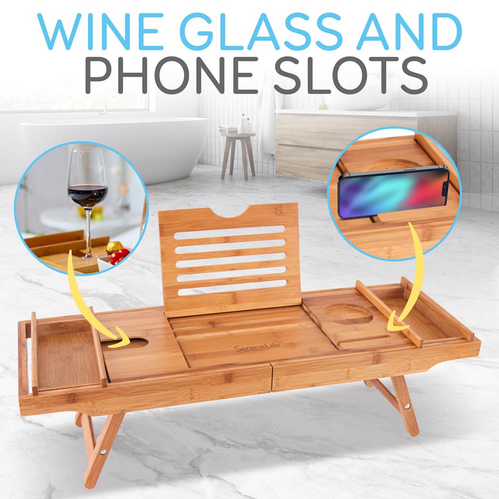 Bathtub Caddy Comfort Bamboo Adjustable Length Dark Brown