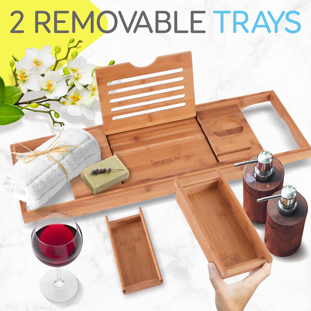 Bathtub Caddy Comfort Bamboo Adjustable Length Dark Brown