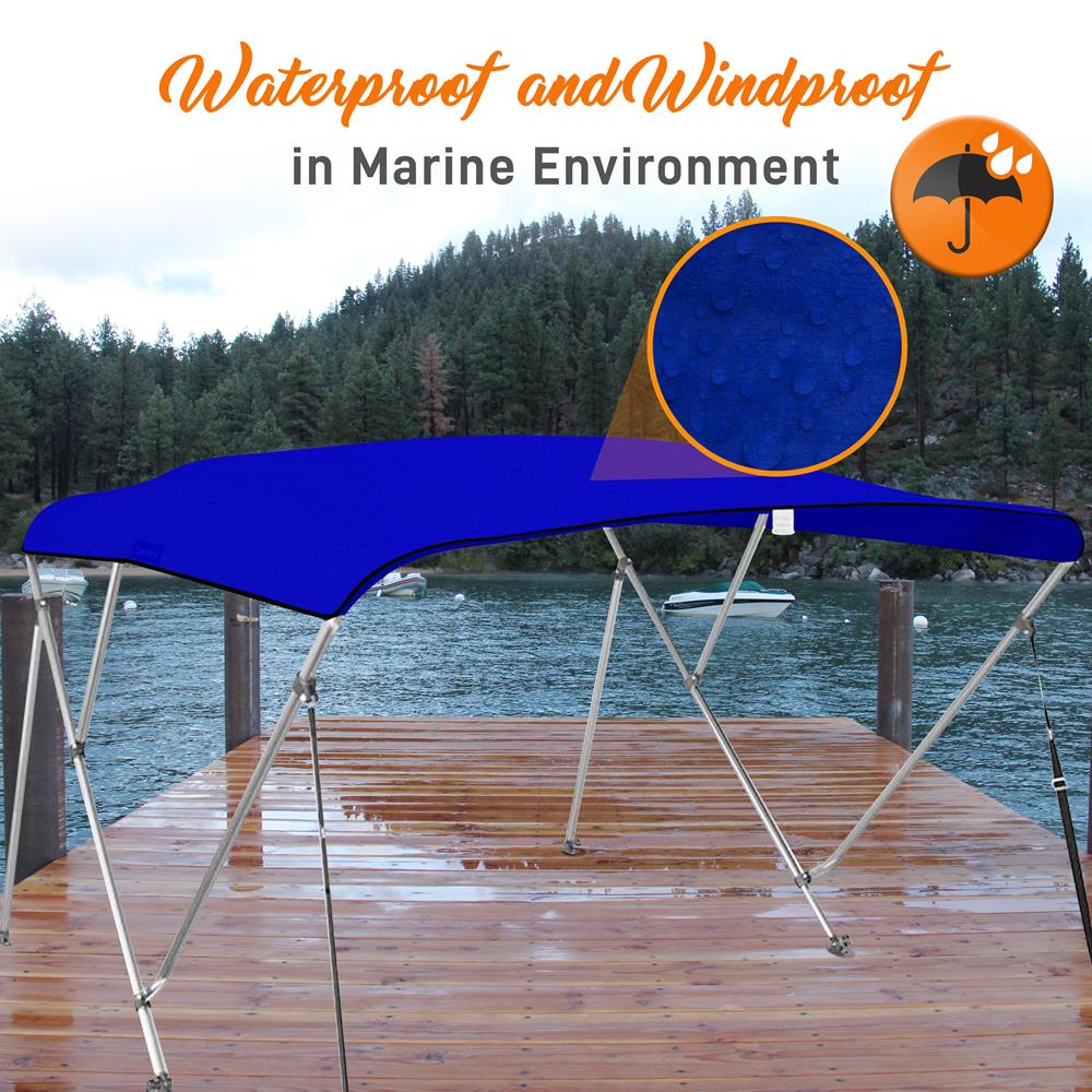 4-Bow Bimini Top Boat Cover, Waterproof 600D Polyester, Blue