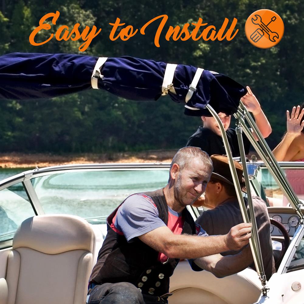 4-Bow Bimini Top Boat Cover, Waterproof 600D Polyester, Blue