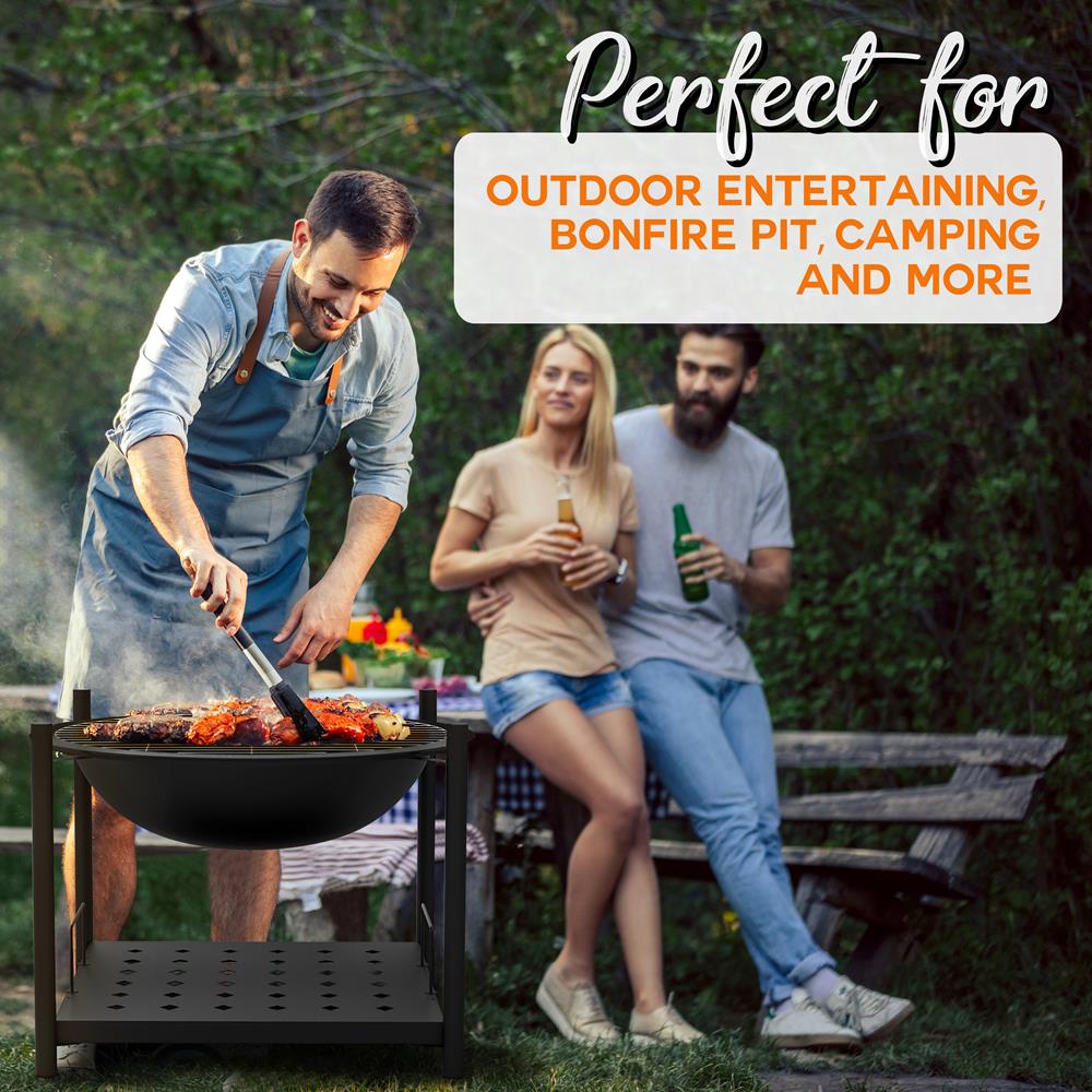 26" Outdoor Fire Pit with BBQ Grill, Heat-Resistant Steel, Wood Storage