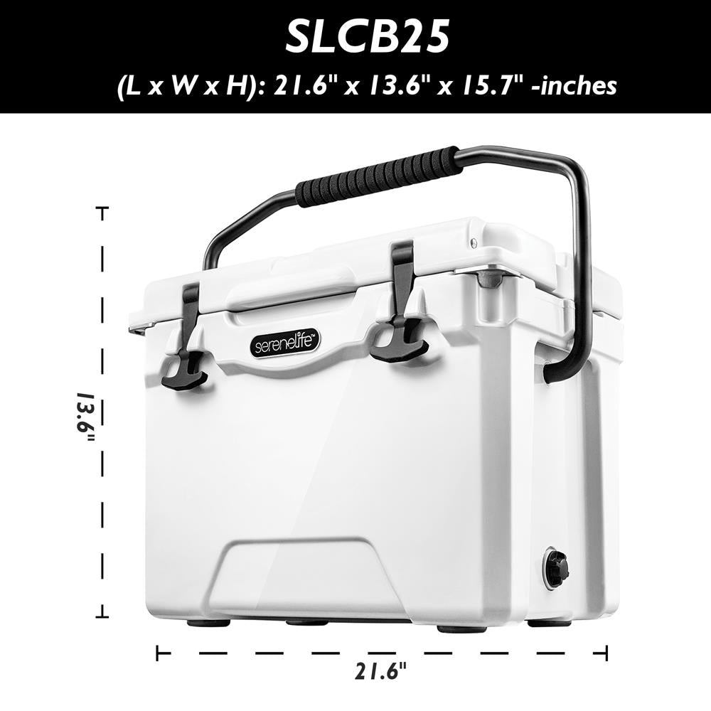 Portable Cooler Box - Holds Up To 63 Cans, Keeps Ice Up To 5 Days, Heavy-Duty 25-Quart (White)