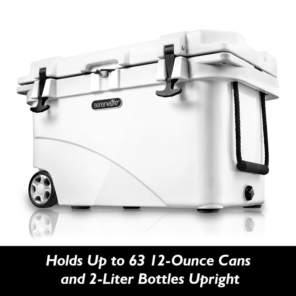 Portable Cooler Box - Holds Up To 63 Cans, Keeps Ice Up To 5 Days, Heavy-Duty 45-Quart (White)