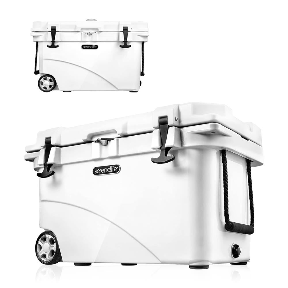 Portable Cooler Box - Holds Up To 63 Cans, Keeps Ice Up To 5 Days, Heavy-Duty 45-Quart (White)