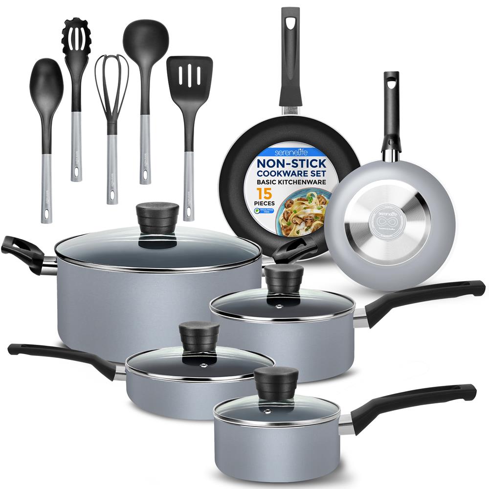15-Piece Non-Stick Cookware Set, Even Heat, Black Coating