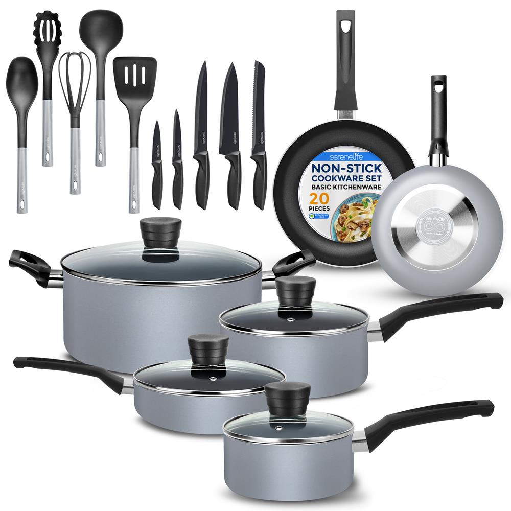 20-Piece Non-Stick Cookware Set, Even Heat, Black Coating