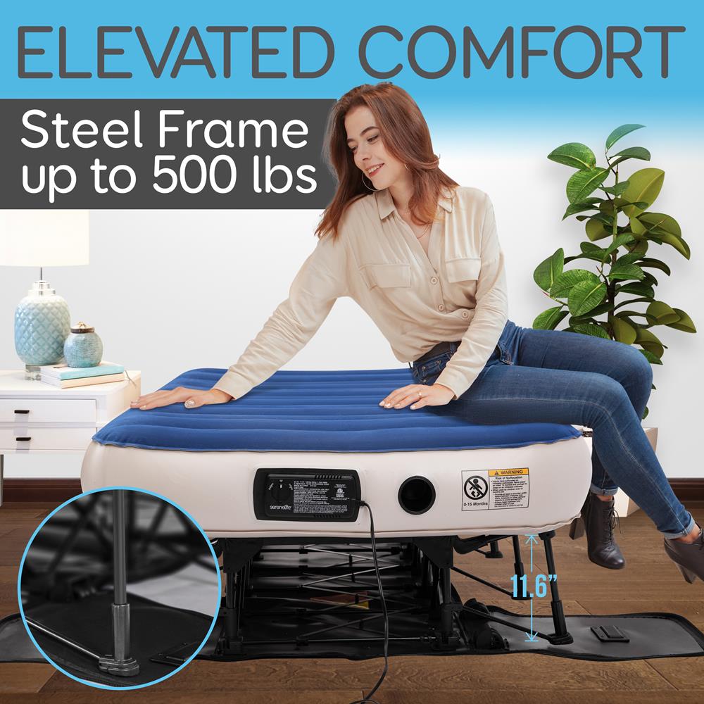 Twin Air Mattress with Frame, Self-Inflating, Plush Flocking, 20" Raised