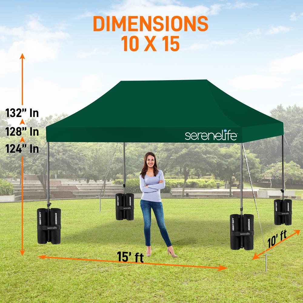 Pop Up Tent 10x15 ft Waterproof UV Blocker Polyester Forest Green