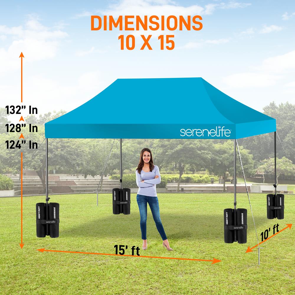 Pop Up Tent 10x15 ft Waterproof UV Blocker Sky Blue Portable Shelter