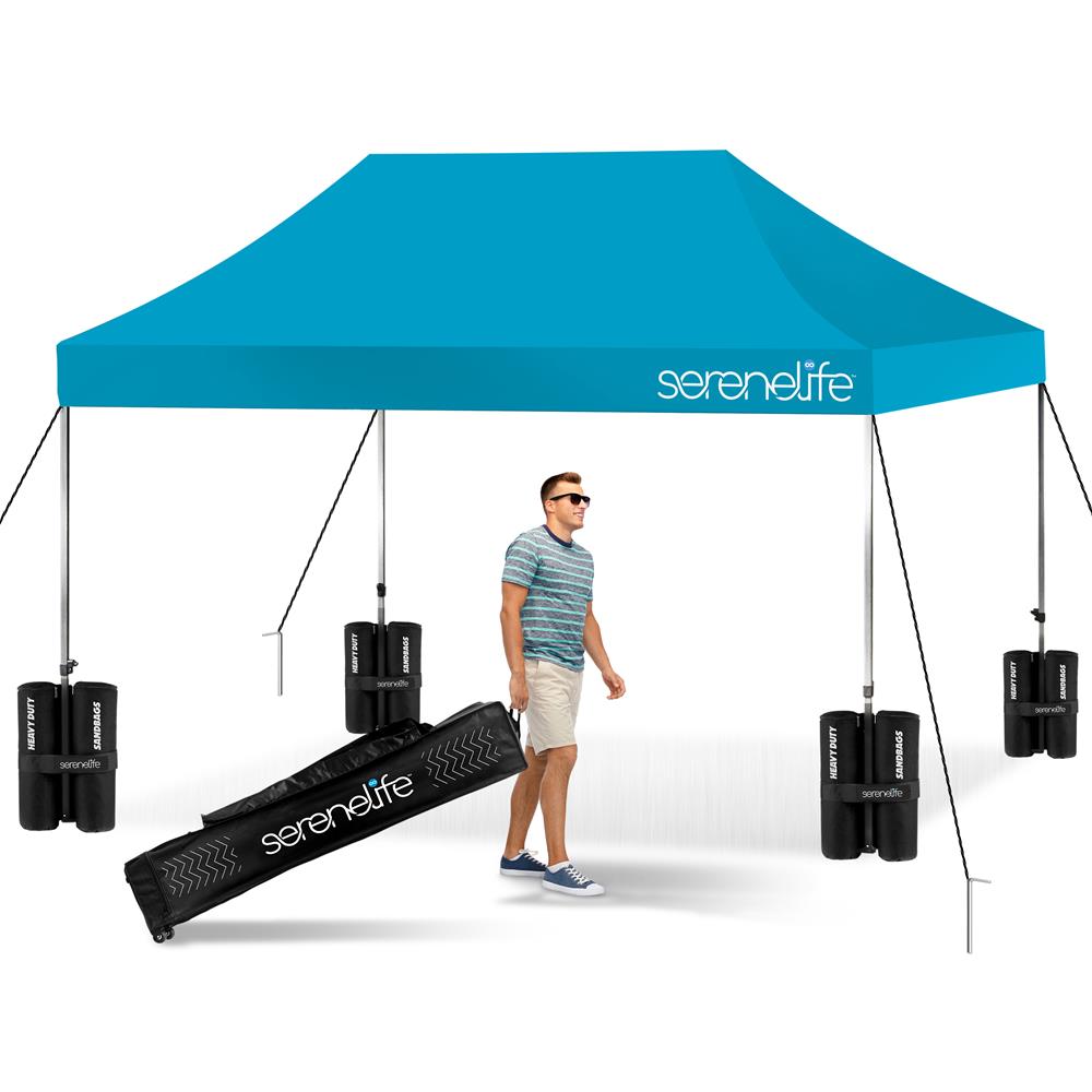 Pop Up Tent 10x15 ft Waterproof UV Blocker Sky Blue Portable Shelter