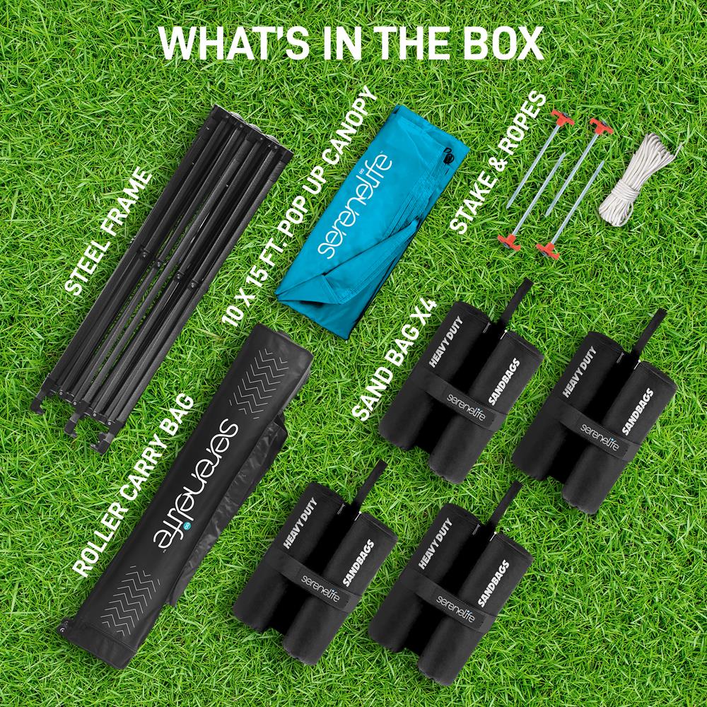 Pop Up Tent 10x15 ft Waterproof UV Blocker Sky Blue Portable Shelter