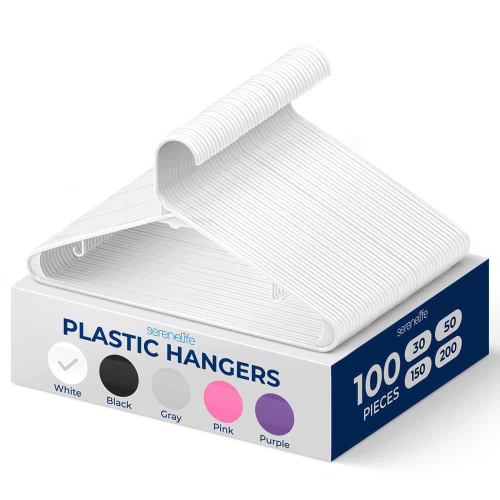 100-Pack Heavy Duty Plastic Hangers - Space-Saving, Smooth White Design