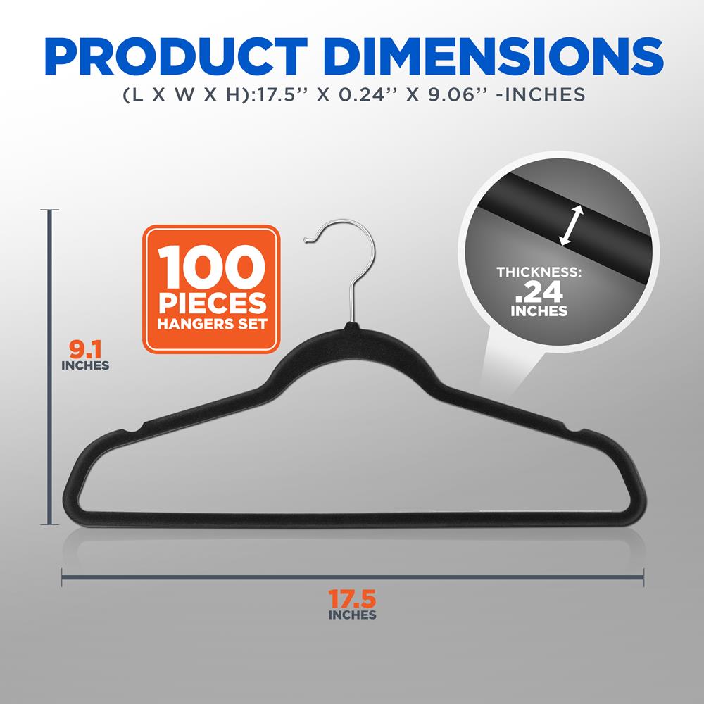 100-Pack Velvet Hangers Non-Slip Space-Saving Swivel Hook