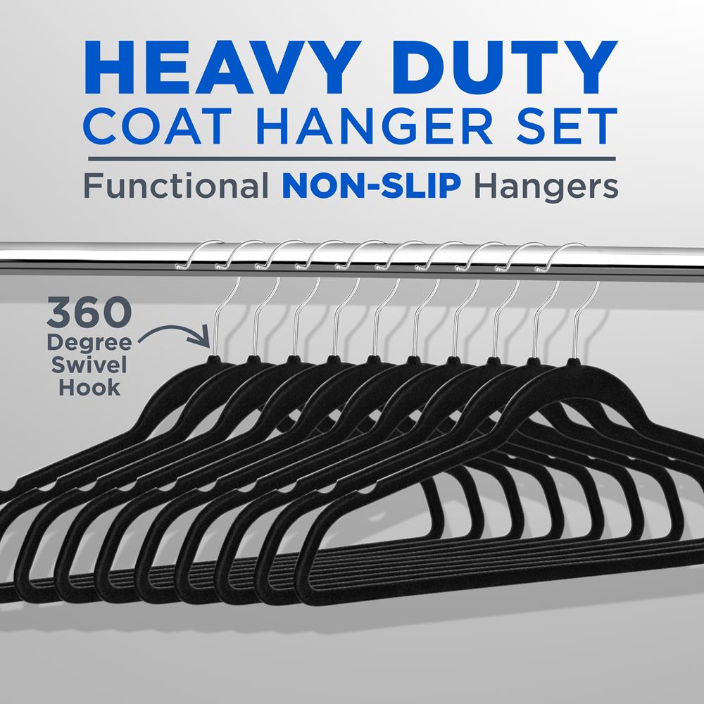 200-Pack Velvet Hangers Non-Slip 360° Swivel Hook Space-Saving Black