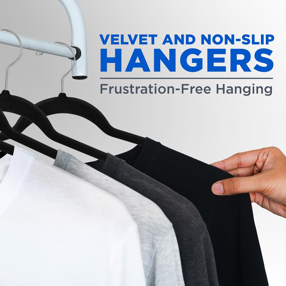 200-Pack Velvet Hangers Non-Slip 360° Swivel Hook Space-Saving Black