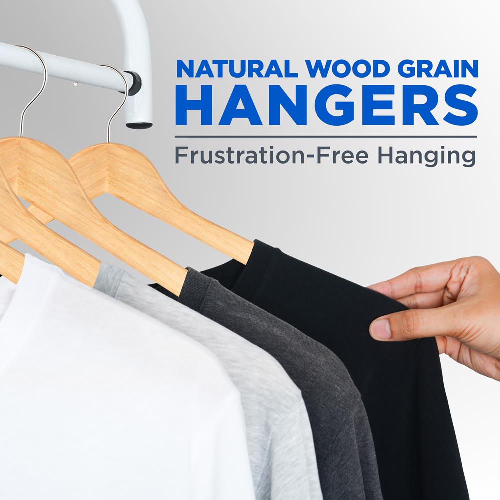 30-Pack Heavy Duty Wooden Hangers - 360° Swivel Hook, Natural Finish