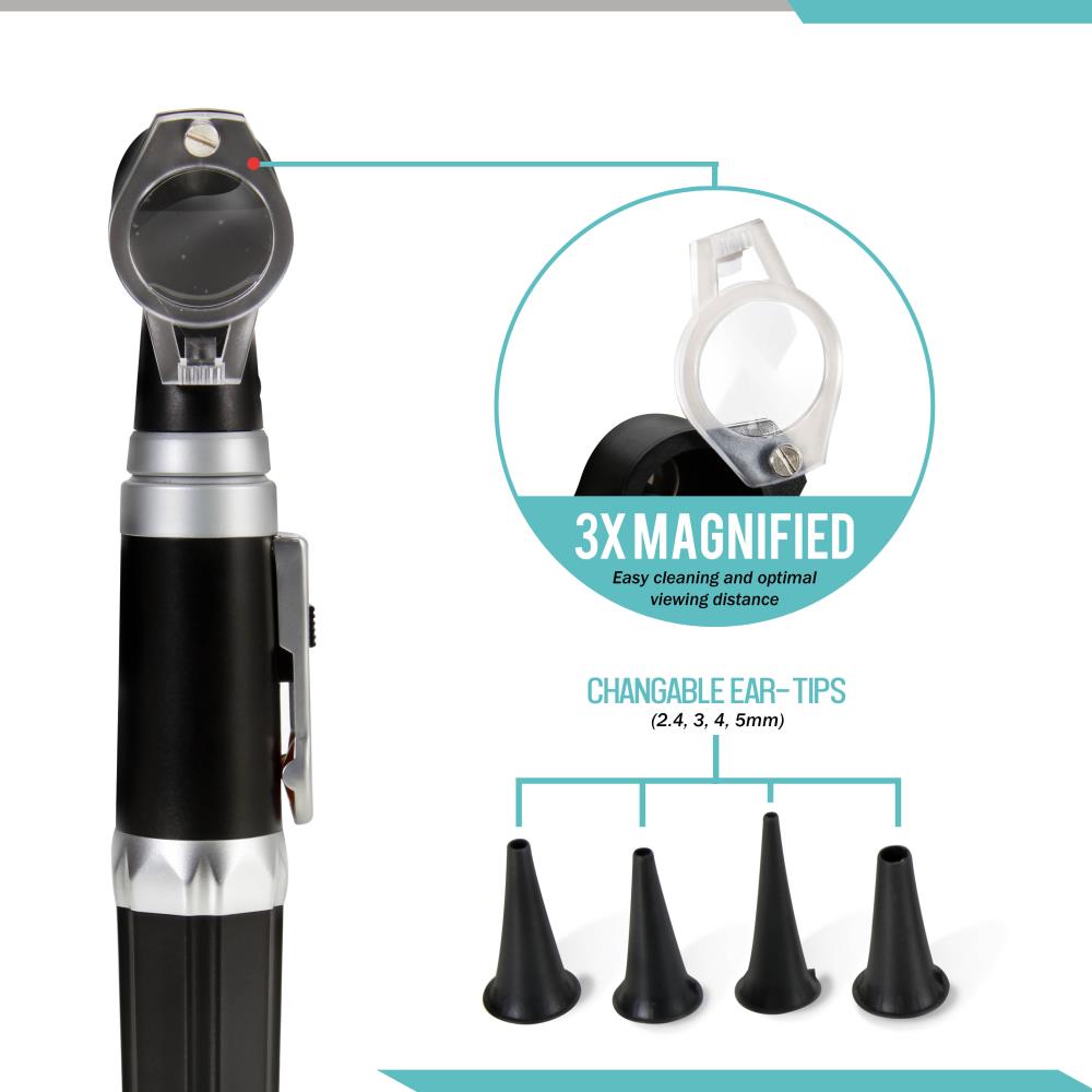 2-in-1 Ophthalmoscope & Otoscope Set, LED Light, Washable Tips, Portable