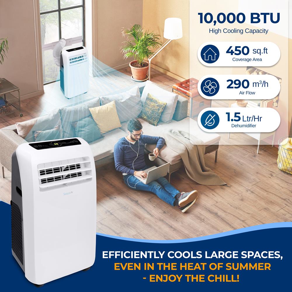Portable Air Conditioner 10,000 BTU Efficient Cooling Dehumidifier White