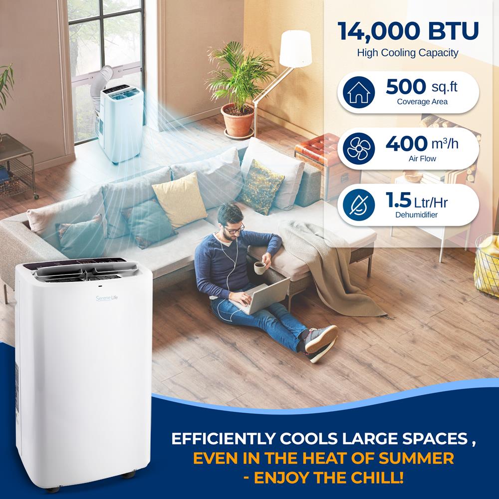 Portable Air Conditioner 14,000 BTU Efficient Cooling Dehumidifier White