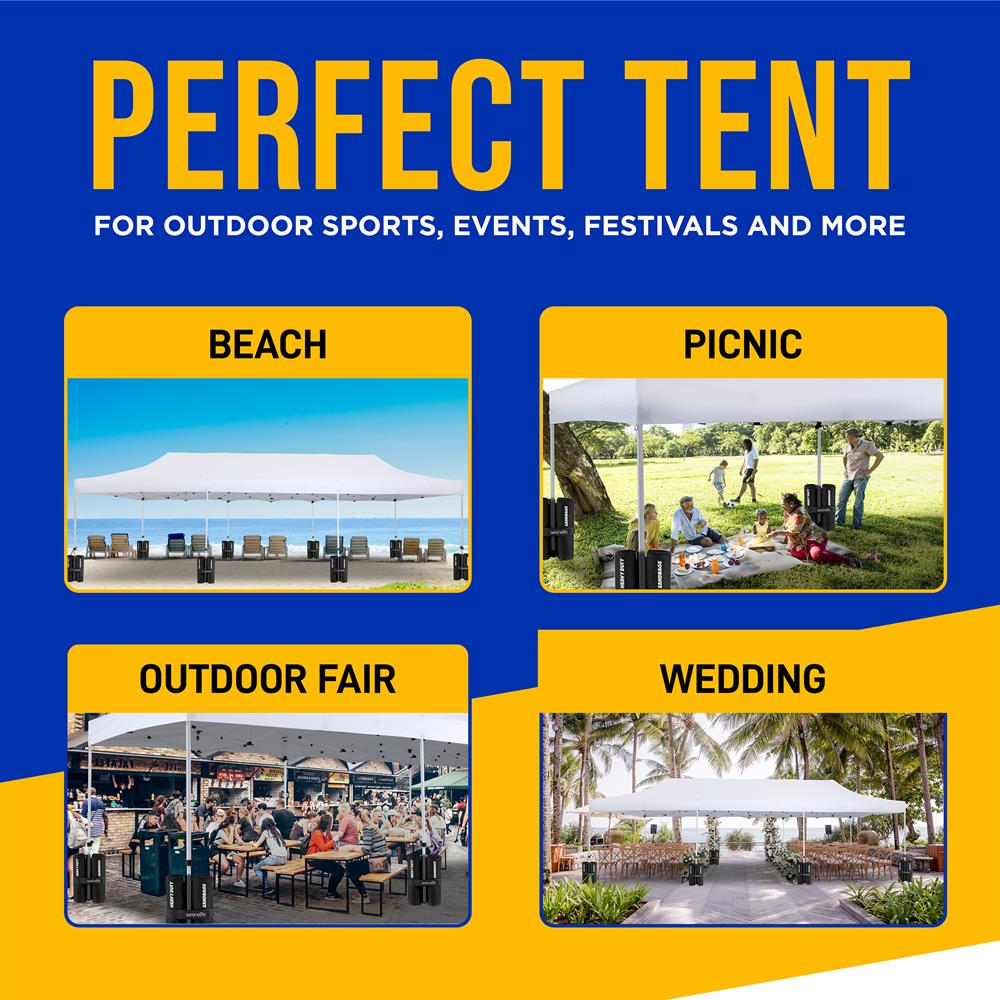 Instant Shelter Pop Up Tent Commercial - Waterproof Polyester Tent With Portable Wheeled Carry Bag And Sand Bag, 10 X 30 Ft. (White)