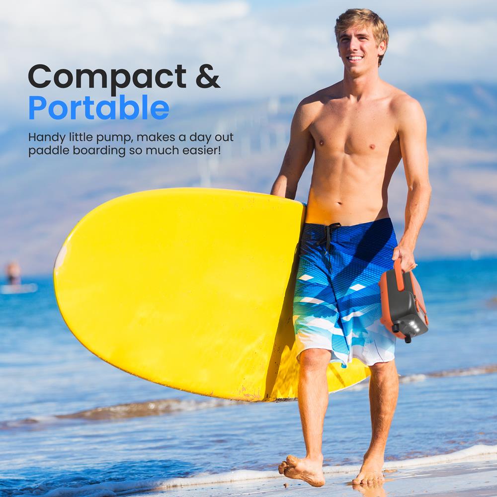 Electric Paddle Board Pump, Fast Inflation, Dual-Stage, Portable, LED Light