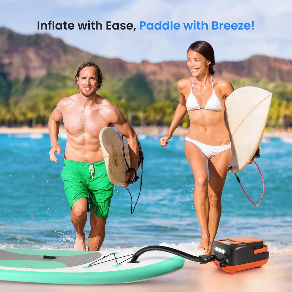 Electric Paddle Board Pump, Fast Inflation, Dual-Stage, Portable, LED Light