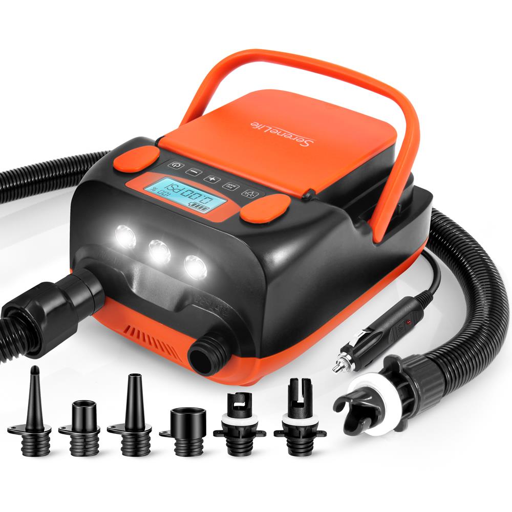Electric Paddle Board Pump, Fast Inflation, Dual-Stage, Portable, LED Light