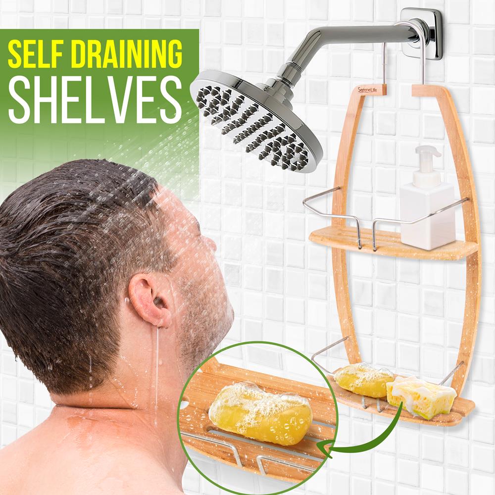 Bamboo Shower Caddy - Hanging Shower Bathtub Caddy Organizer