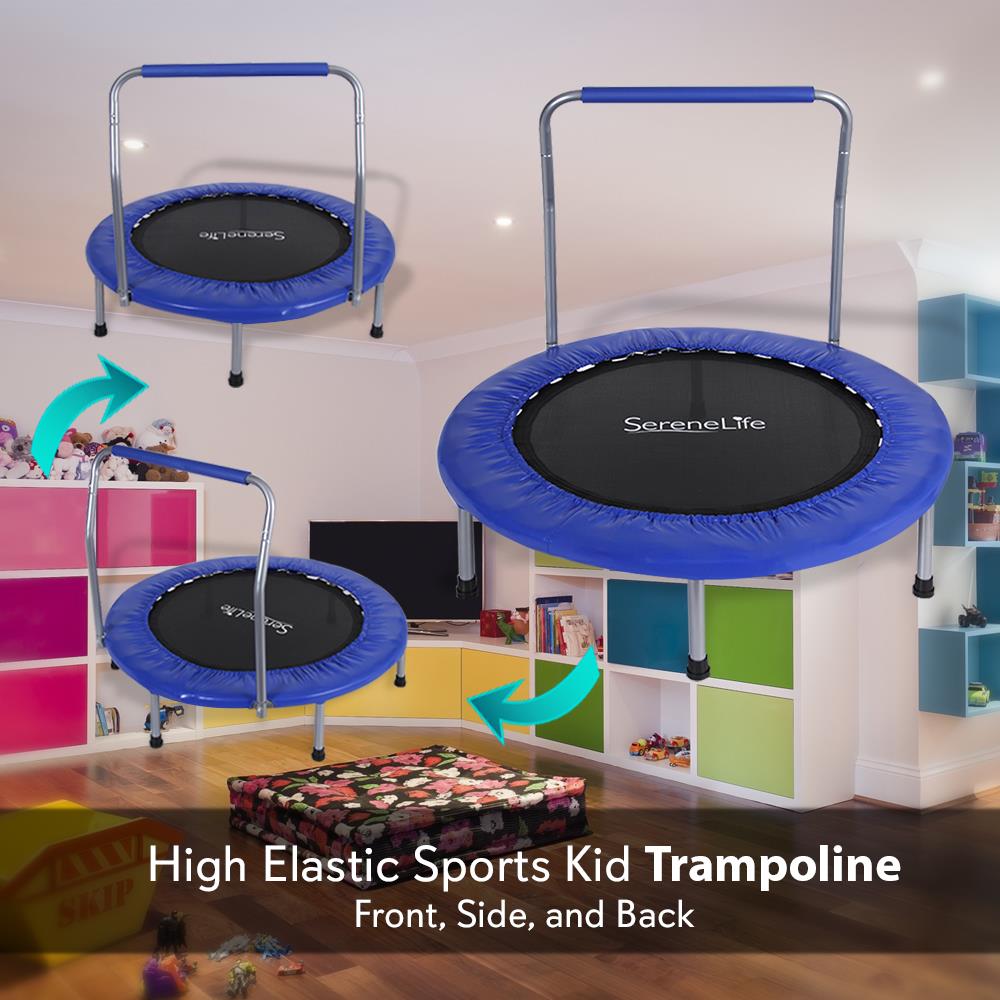 36" Foldable Toddler Trampoline, 220 lb Capacity, Padded Handrail, Deep Blue