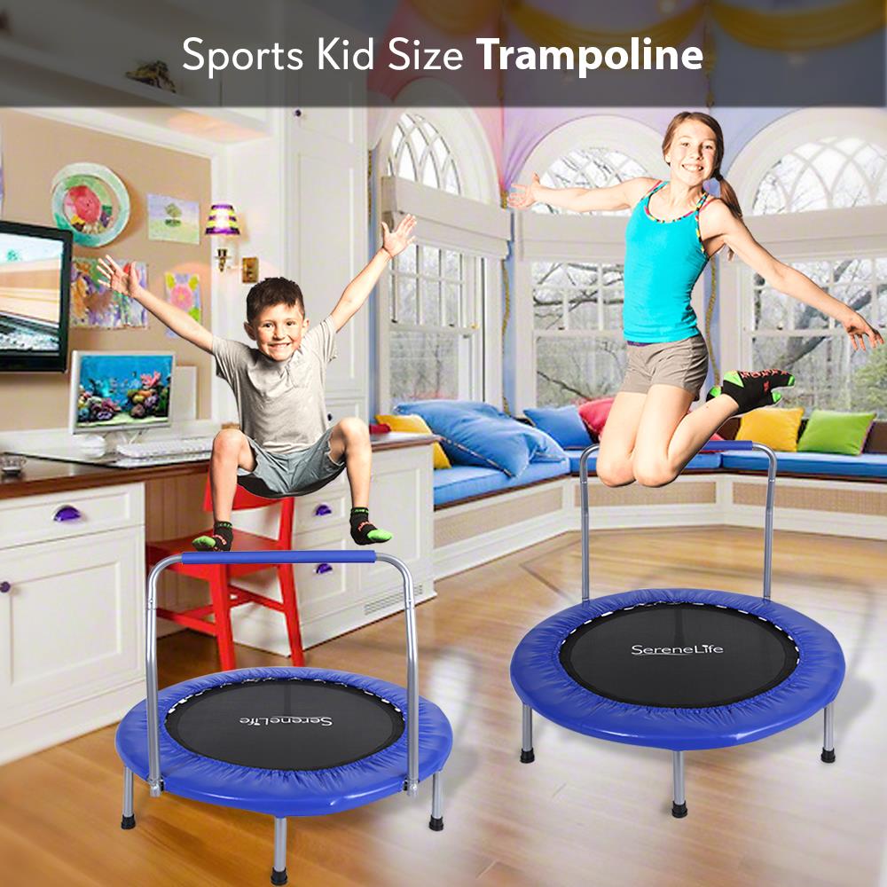 36" Foldable Toddler Trampoline, 220 lb Capacity, Padded Handrail, Deep Blue