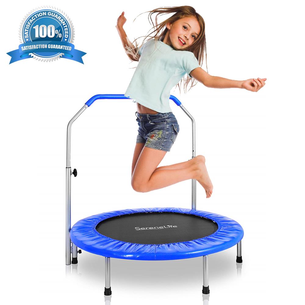 36" Foldable Toddler Trampoline, 220 lb Capacity, Padded Handrail, Deep Blue