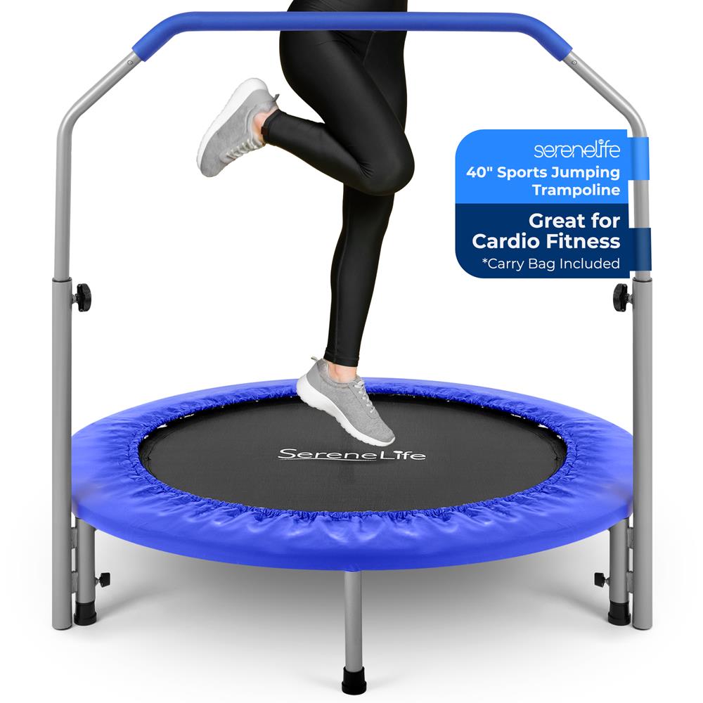 40" Foldable Trampoline, Burn Calories, Adjustable Handrail, Deep Blue