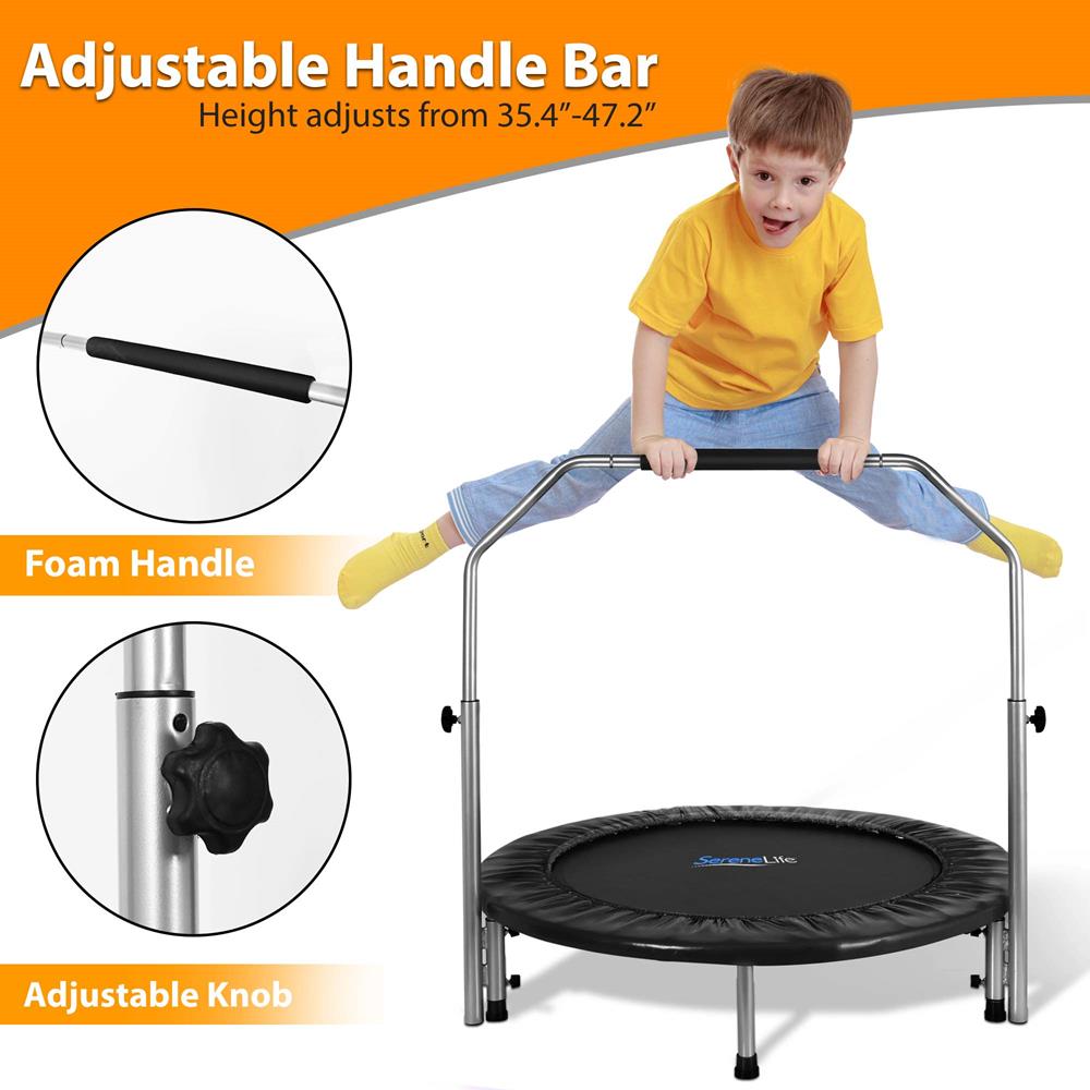 40" Foldable Mini Trampoline, Low-Impact Workout, Adjustable Handrail