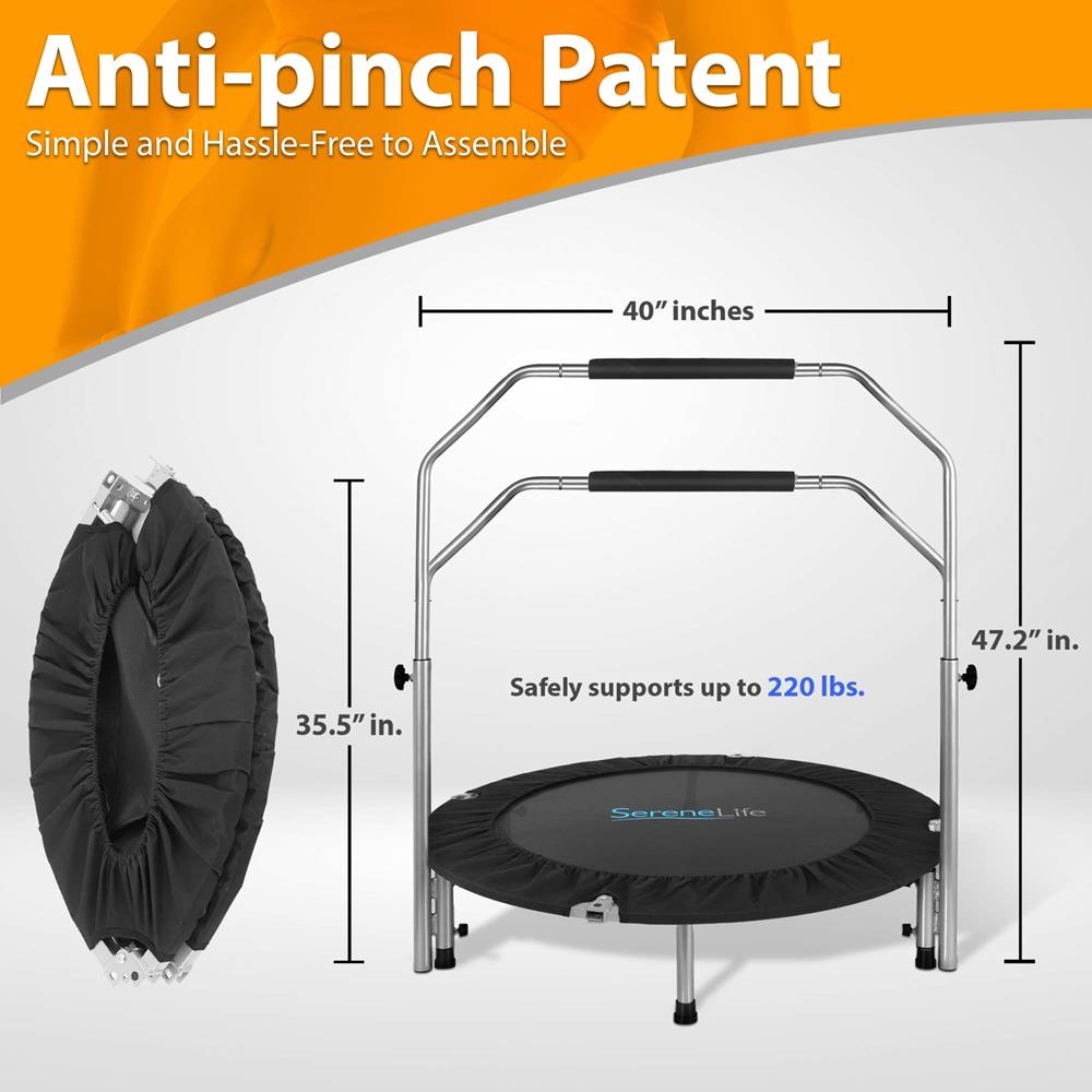 40" Foldable Mini Trampoline, Low-Impact Workout, Adjustable Handrail