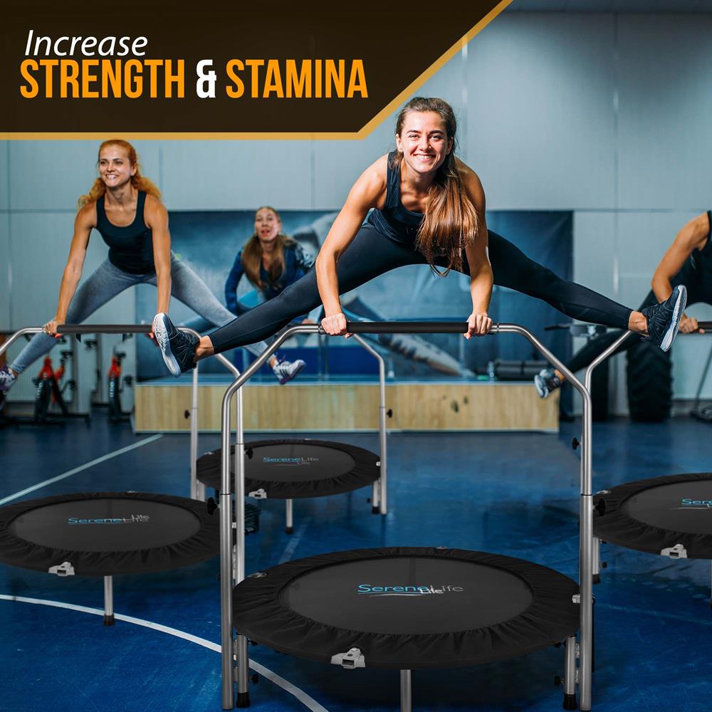 40" Foldable Mini Trampoline, Low-Impact Workout, Adjustable Handrail