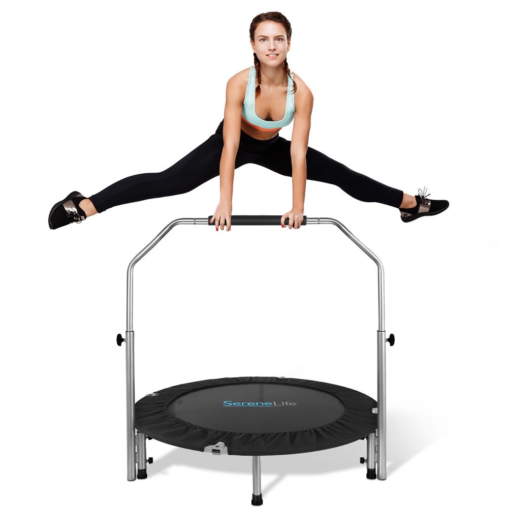 40" Foldable Mini Trampoline, Low-Impact Workout, Adjustable Handrail