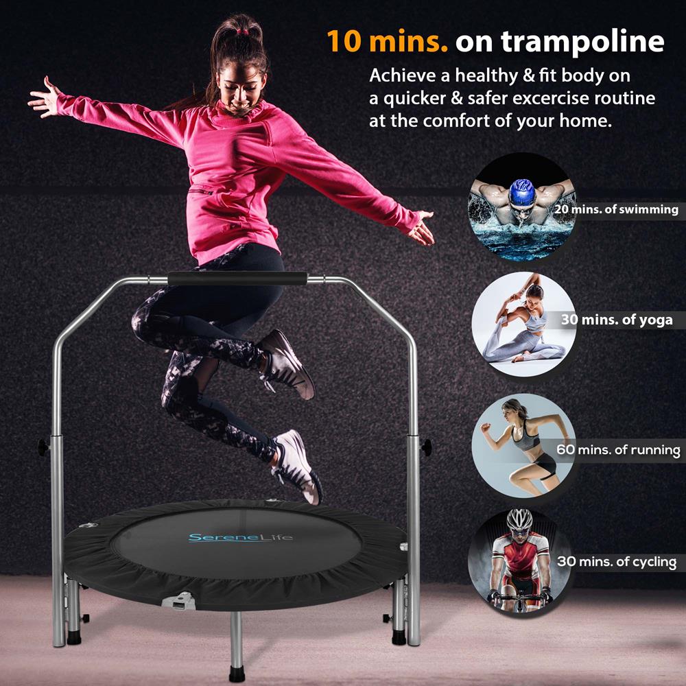 40" Foldable Mini Trampoline, Low-Impact Workout, Adjustable Handrail