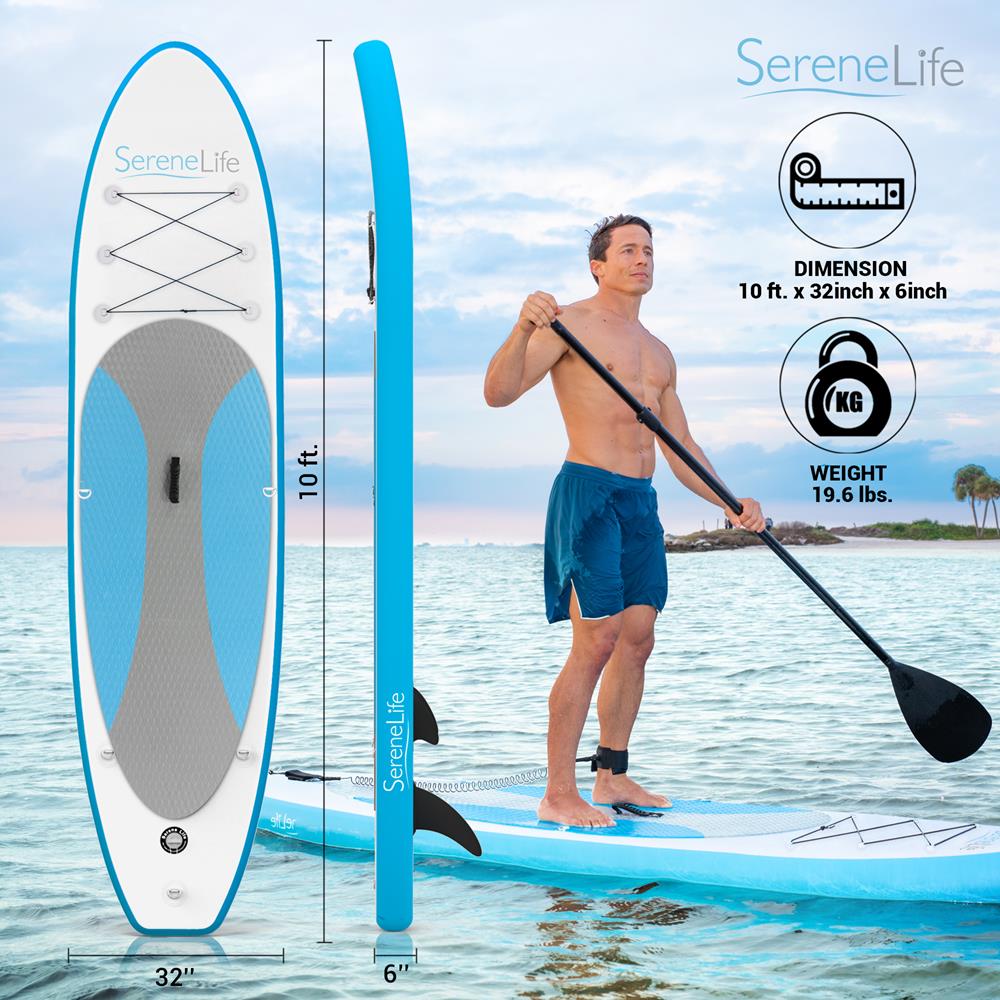 Inflatable Paddle Board - Stable Non-Slip Deck, PVC, 10' Blue