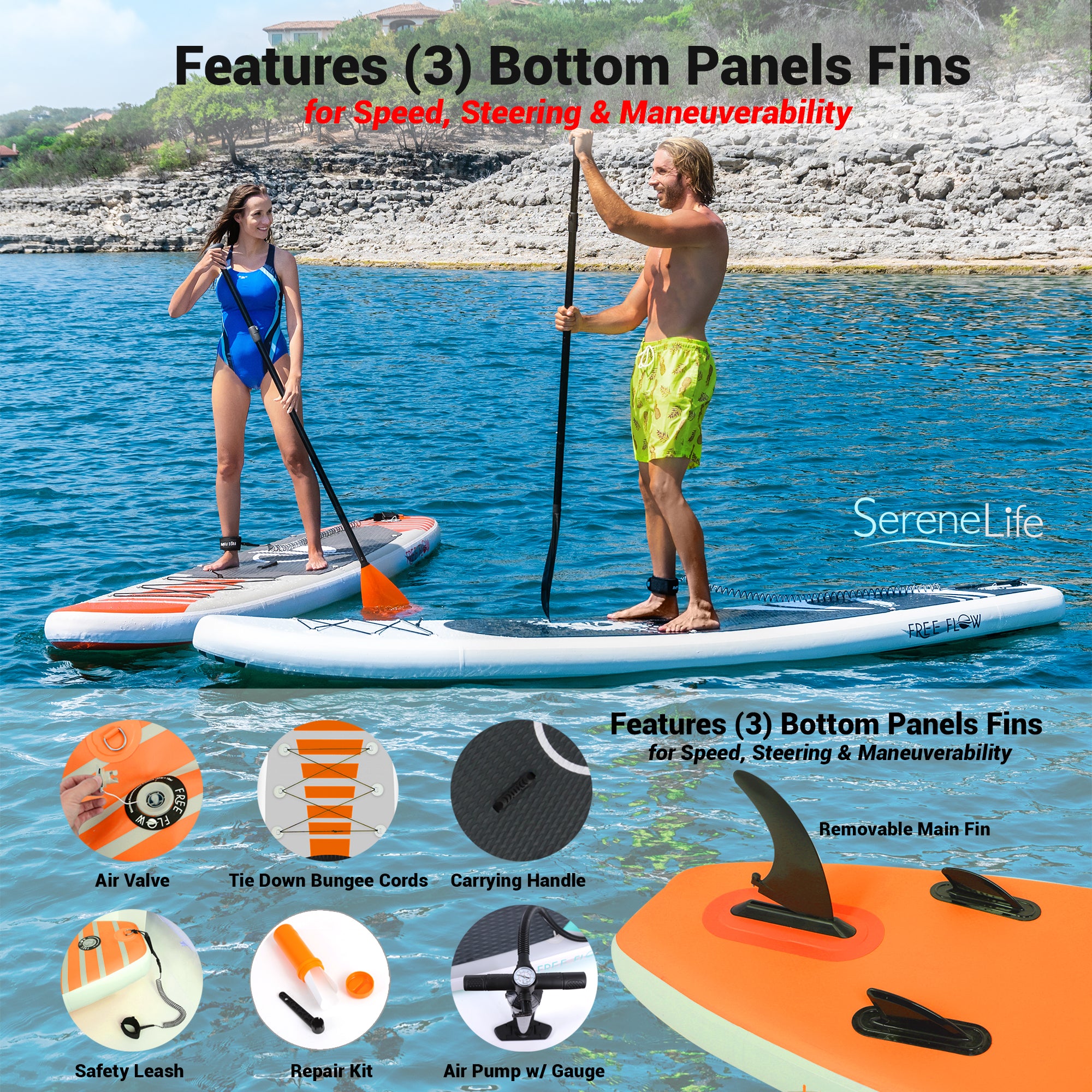 Inflatable Paddle Board - Stable Non-Slip Deck, 10'6", PVC, Teal